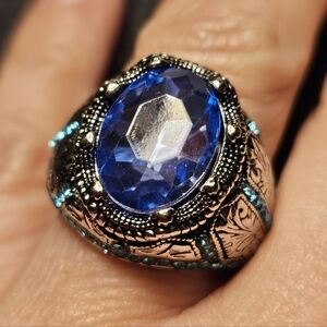 Sterling Silver Aquamarine and Turquoise Men's ring Antique Vintage Style Size 9